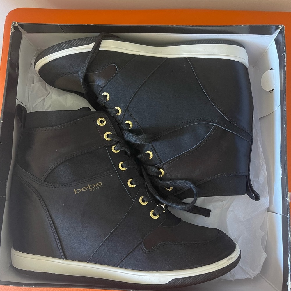 Bebe Black High-Top Sneakers with Gold Eyelets